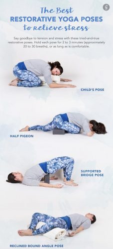 pic of 4 yoga poses to relieve stress